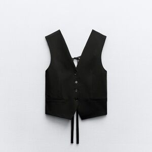 NWT Zara Bow tie tailored button black vest. Size Medium